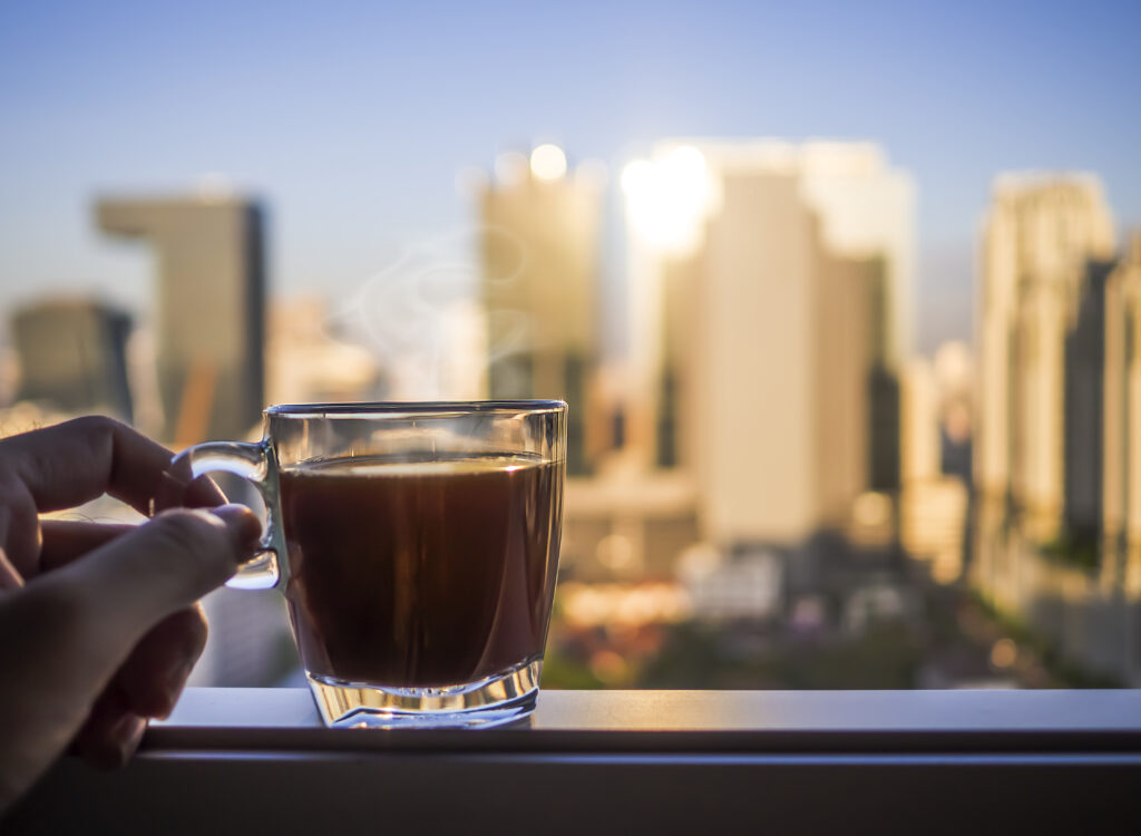 Cityscapes from Your Patio - coffee or tea in the morning sunlight